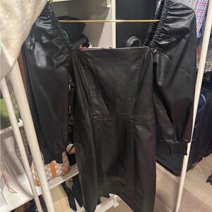 7 for all Mankind LBD faux leather mini dress NWOT